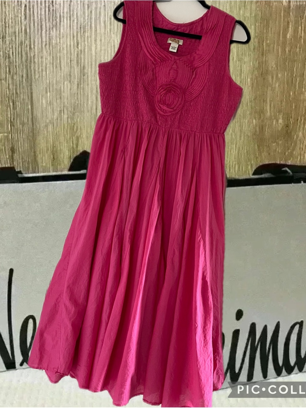 Neiman Marcus Rosette Hot Pink Maxi Flared Sundress SZ L Full flowy Skirt |Gorg - Picture 12 of 12